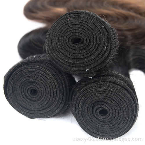 Human Hair Dubai Wholesale Market Three Tone Ombre 1B/4/27# Indian Temple Hair Blonde Hair Body Wave Bundles